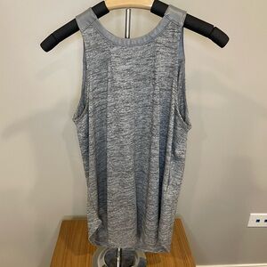 Heather Gray high neck tank with faux leather trim